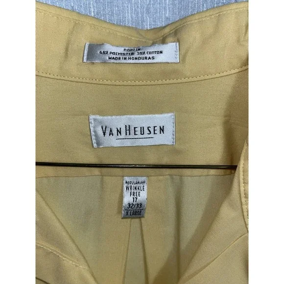 Men's Van Heusen Sz‎ 17 (32/33) Yellow Long Sleeve Button Up Dress Shirt - Picture 4 of 5